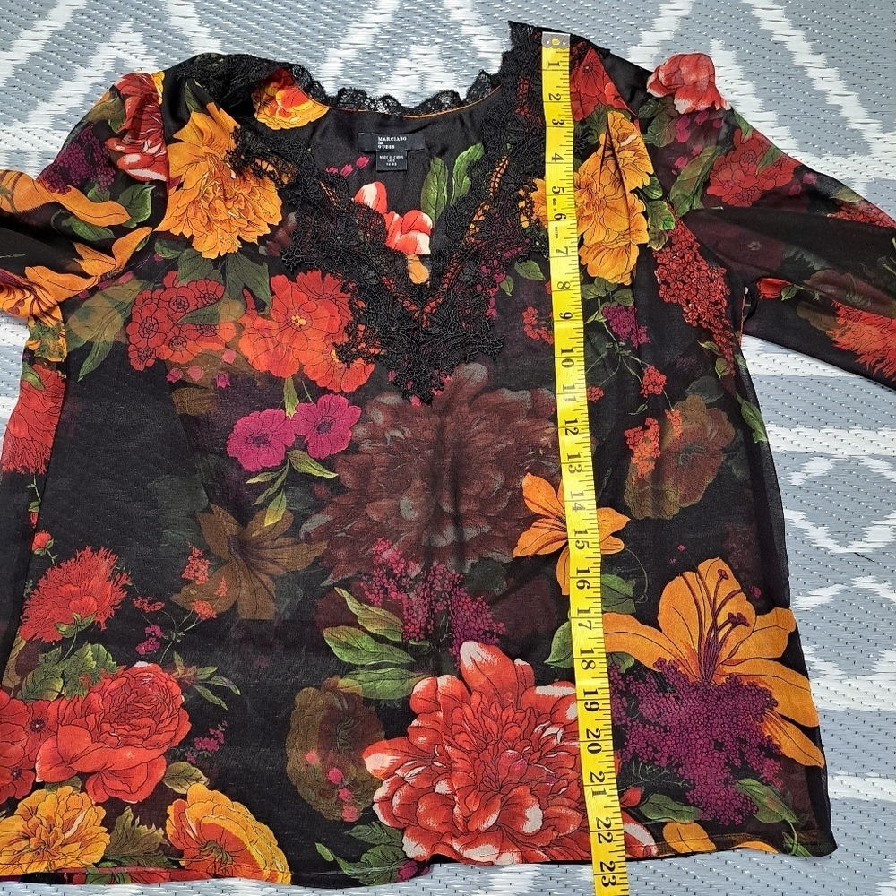 Guess by Marciano Floral Sheer Blouse with Lace Trim - Picture 8 of 9